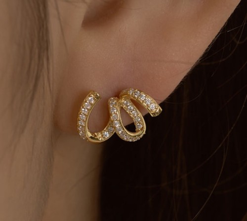 14k post 케이드 큐빅 웨이브 귀걸이